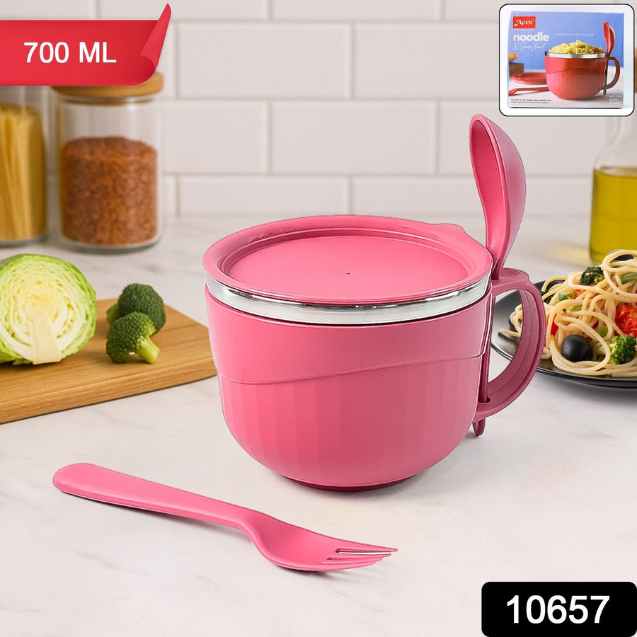 700 ML Multipurpose Noodle Bowl – Leak-Proof with Handle & Fork