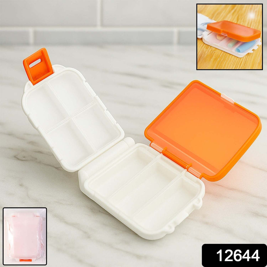Portable Pill Organizer – Dual-Sided 8 Compartments Orange Box
