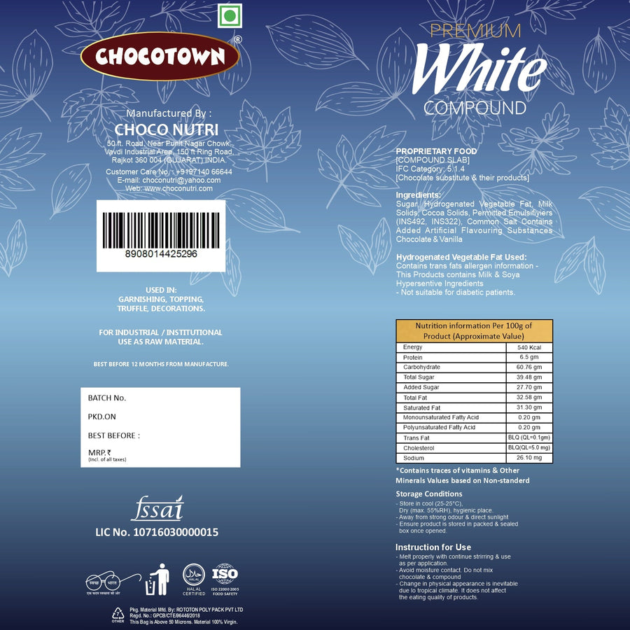 White Compound Chocolate – Premium 500gm Slab | Chocotown