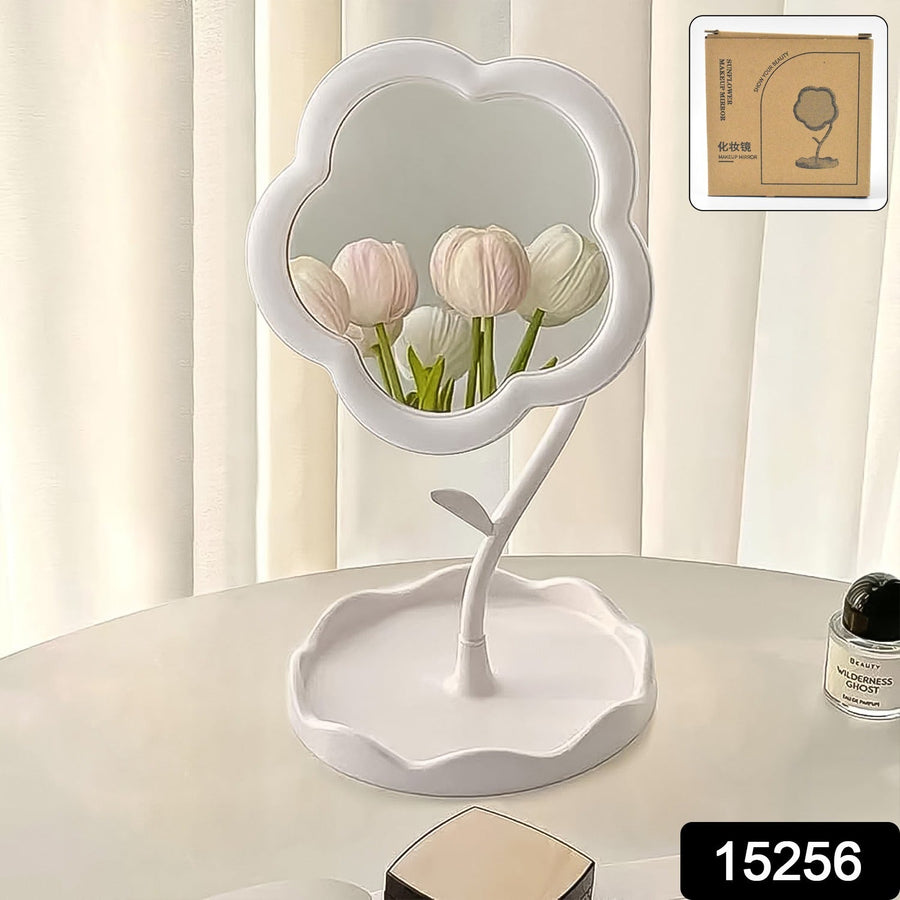 Flower-Shaped Makeup Mirror – Rotatable Vanity Mirror with Tray