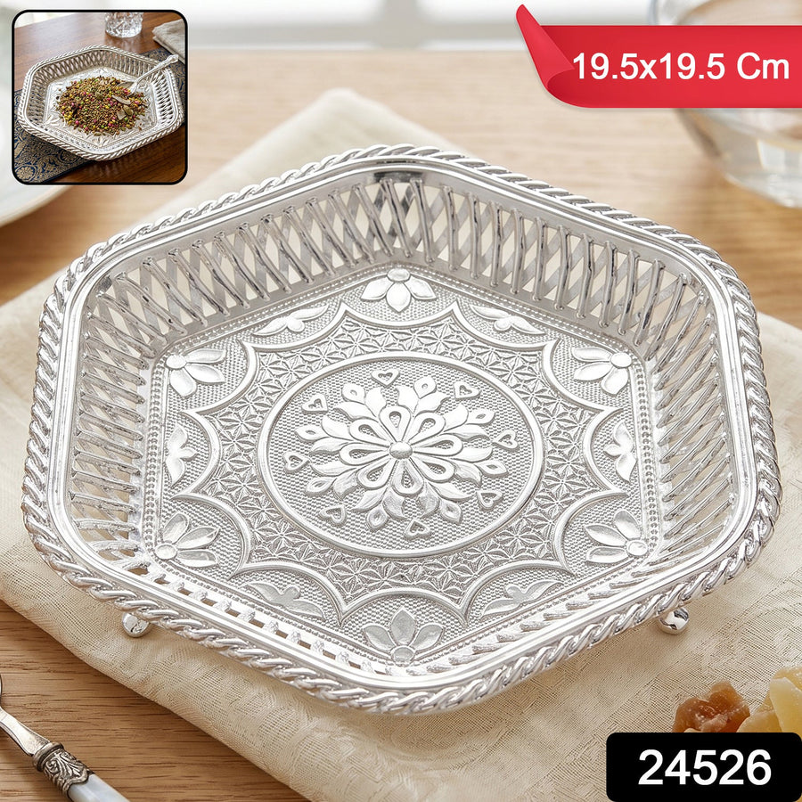 Decorative Silver Serving Tray – Traditional Embossed Floral Design