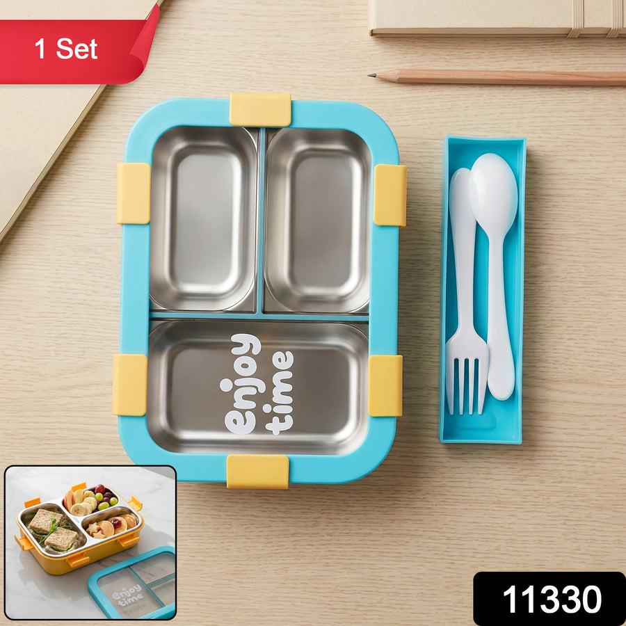 Airtight 3 Compartment Stainless Steel Lunch Box – Food Organiser