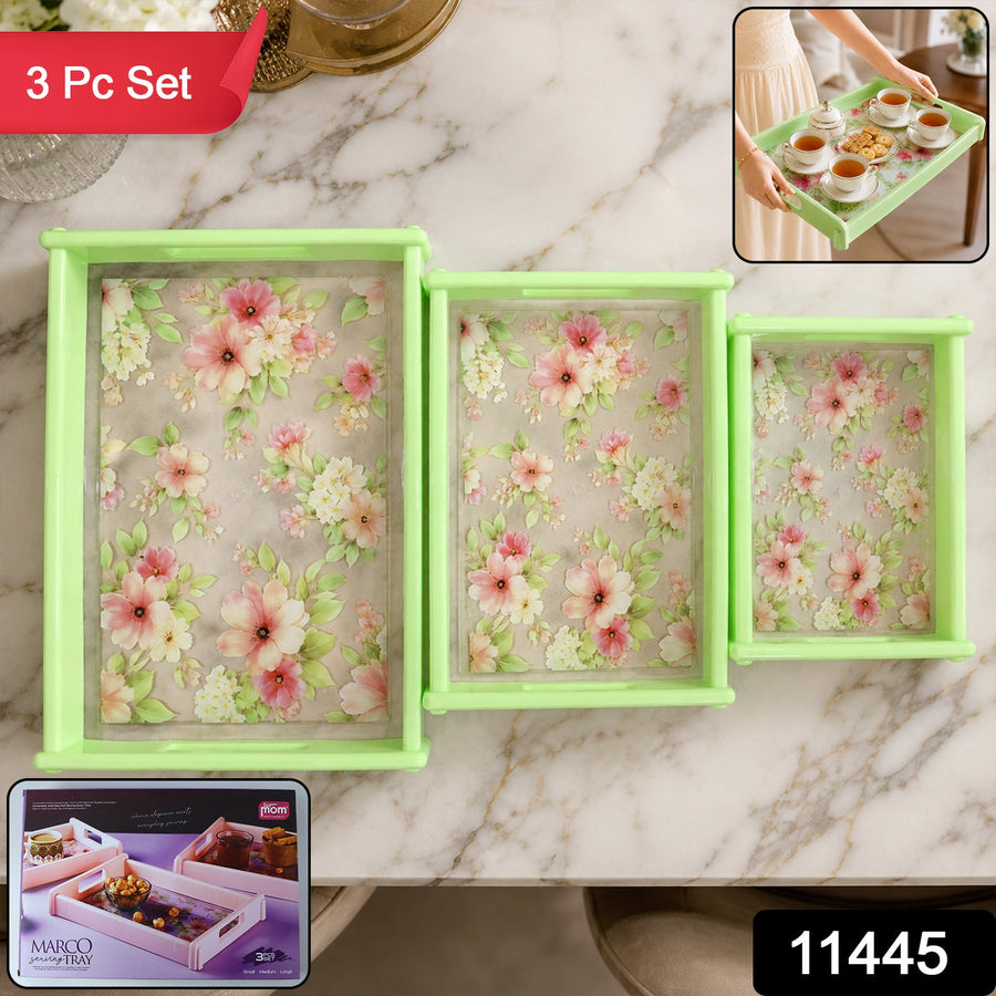 Serving Tray Set – Elegant Floral Design with Side Handles