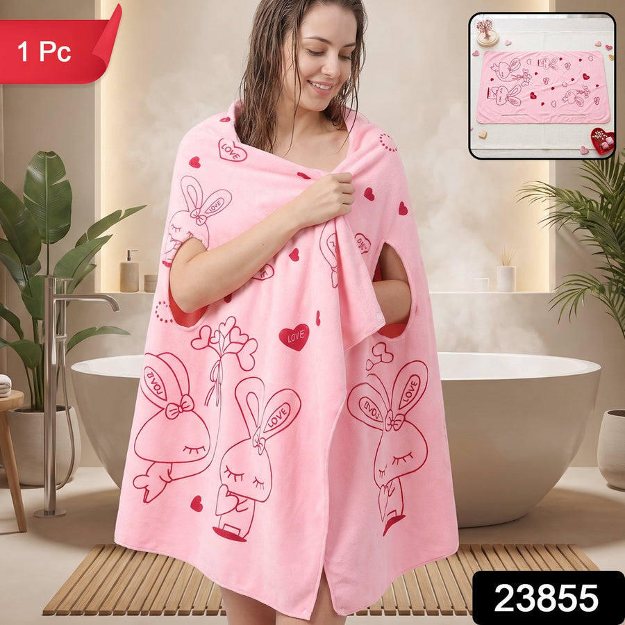 Women Wearable Bath Towel Cute Print Soft Quick Dry Bathroom Wrap (1 Pc)