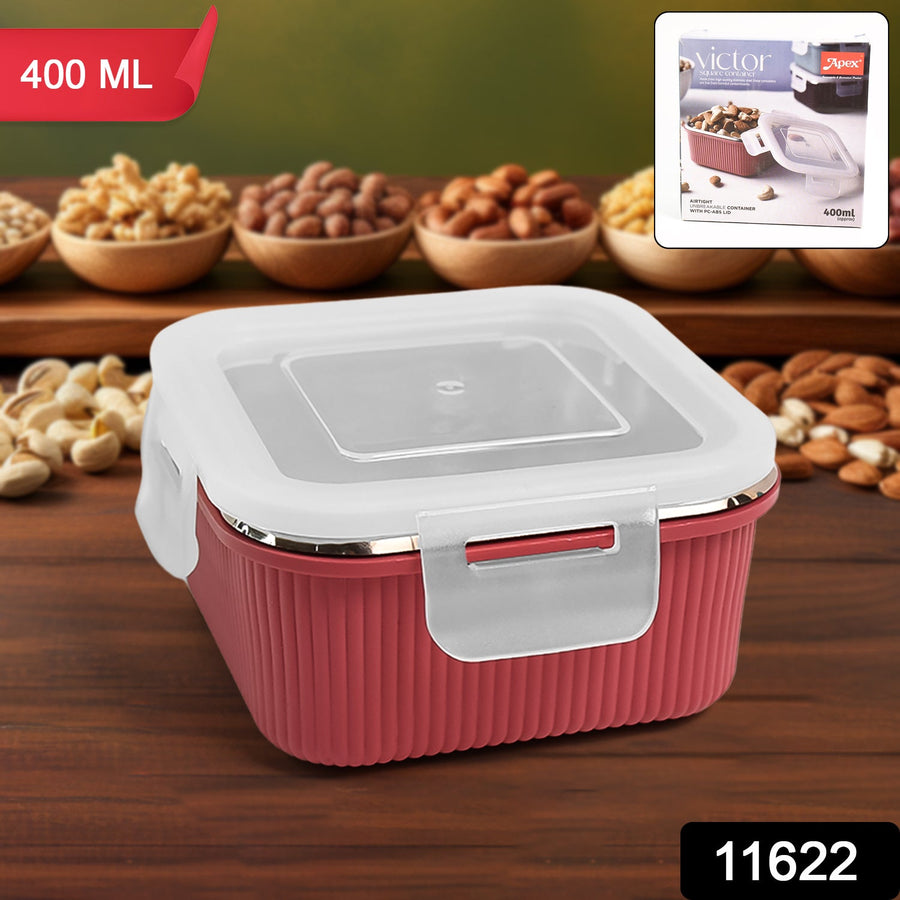 Square Stainless Steel Food Storage Container – 400ml Airtight