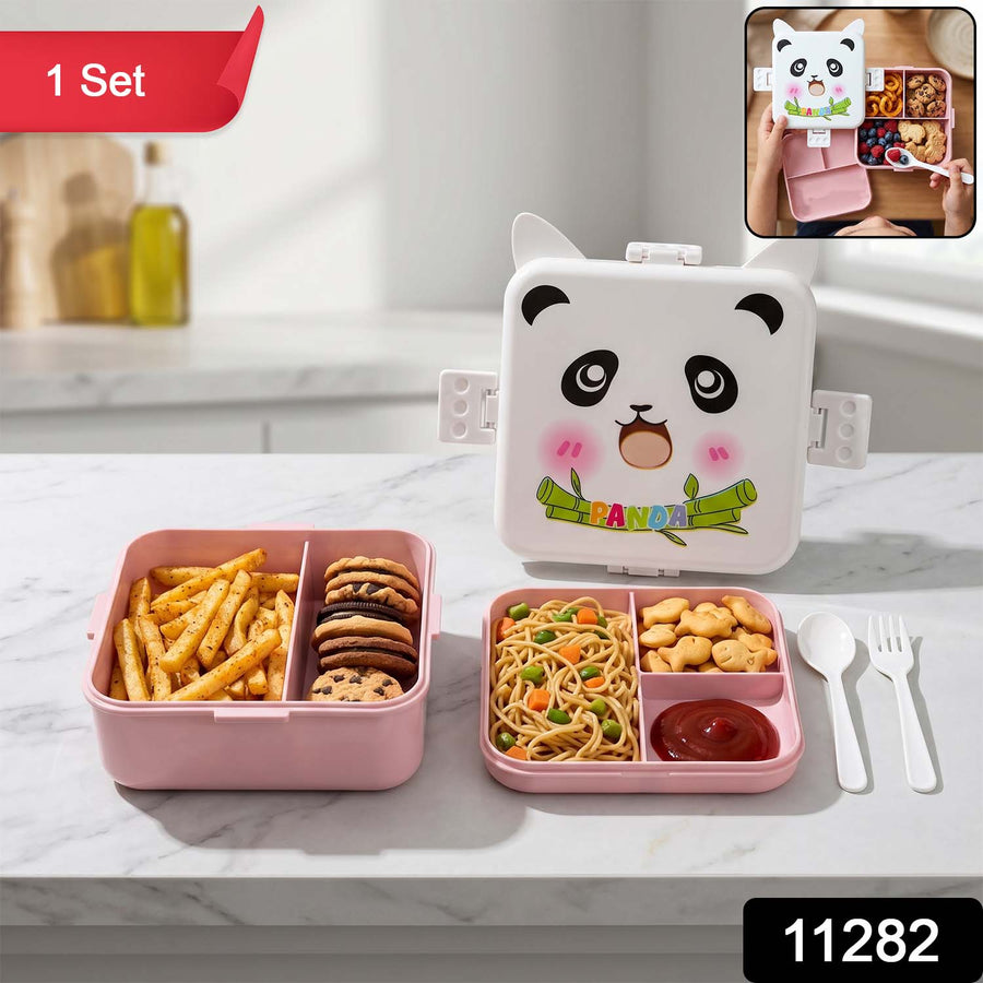 Kids Lunch Box with Compartments – Panda Design & Utensils for School & Travel
