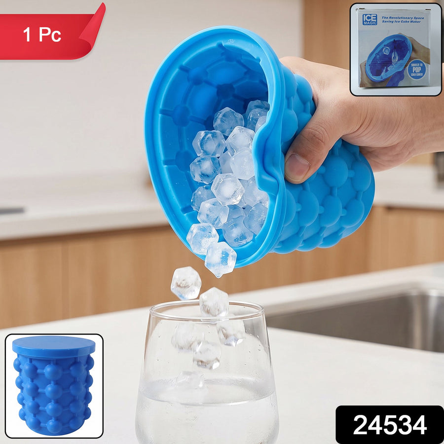 Silicone Ice Cube Maker Cup Squeeze to Pop Mould with Lid Space Sav...