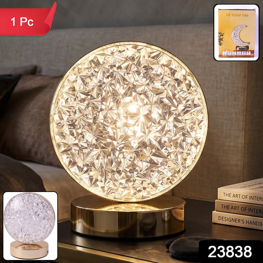 Round Crystal LED Table Lamp – Dimmable Touch & USB Rechargeable